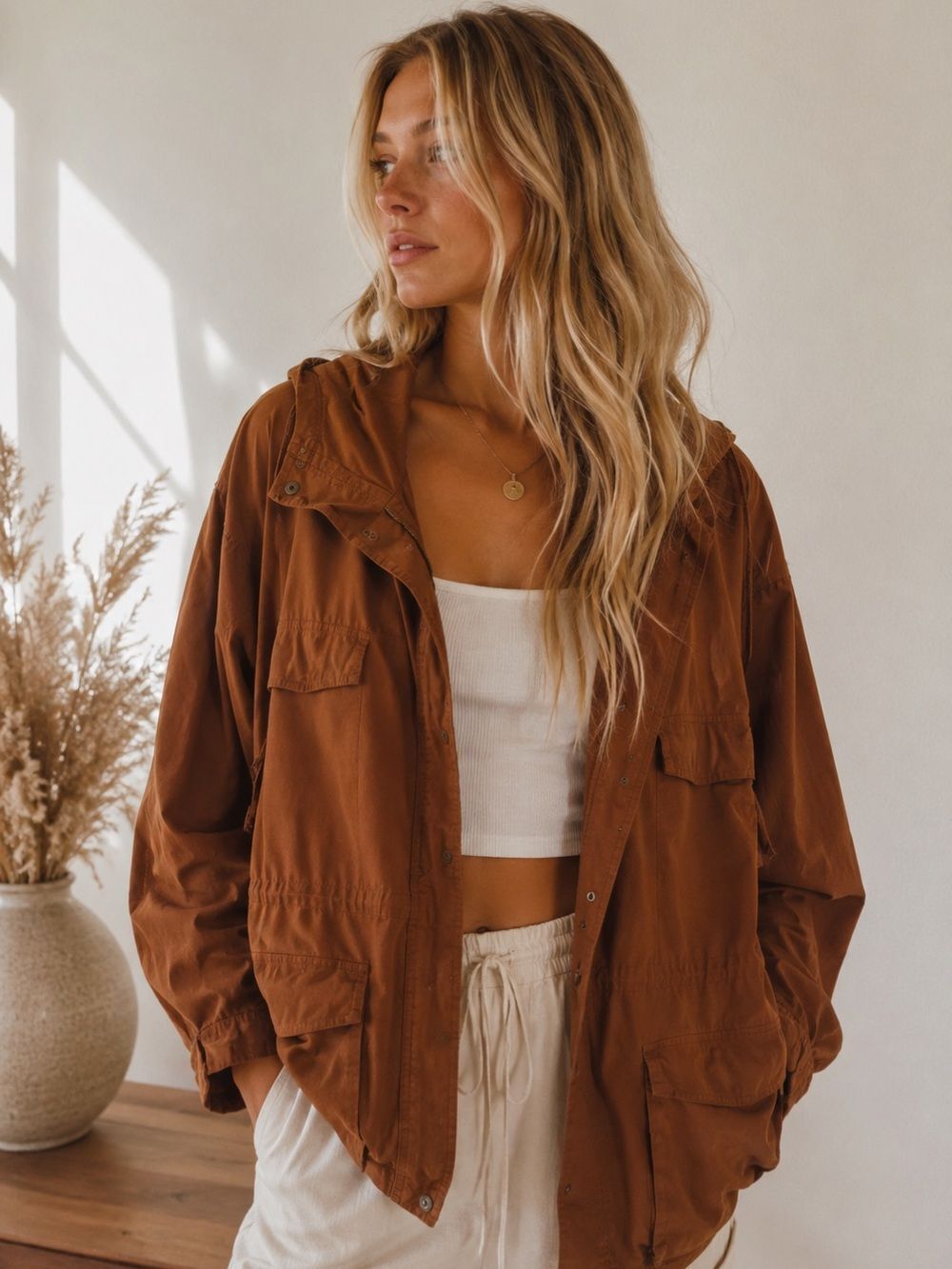 Ava & Viv Rust Hooded Utility Jacket